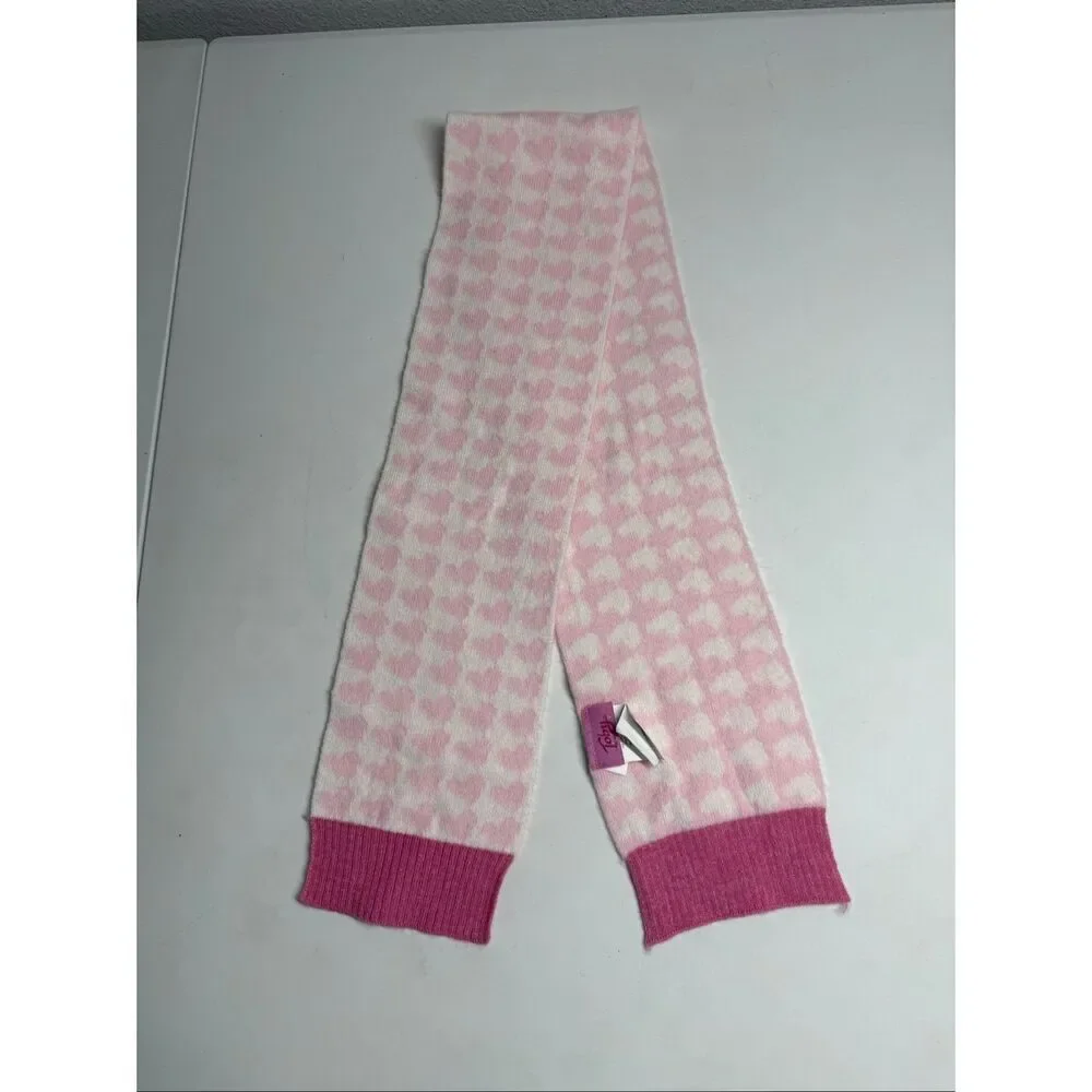Toby & Me Girls Pink White Boho Scarf 5” X 40” Heart Pattern 2-4 years